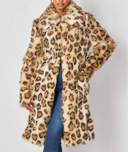 Leopard Print Faux Fur Mid Length Coat