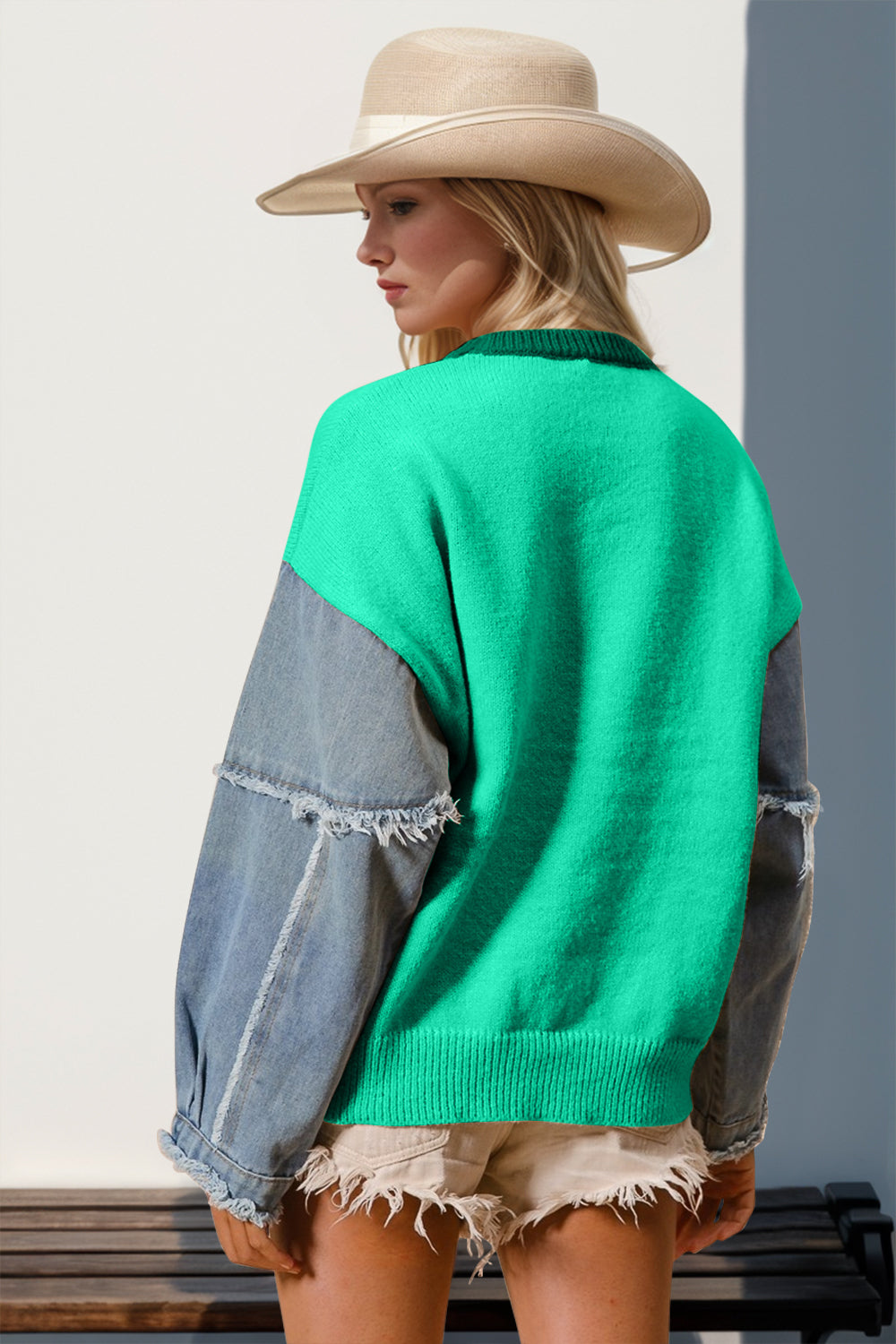 Star Pattern Denim Long Sleeve Sweater
