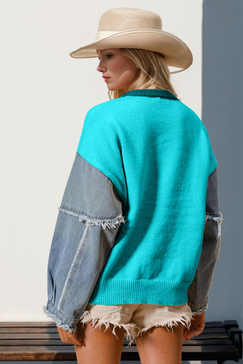 Star Pattern Denim Long Sleeve Sweater