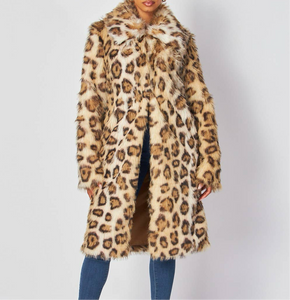 Leopard Print Faux Fur Mid Length Coat
