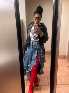 Ruffle Denim Wrapped Skirt