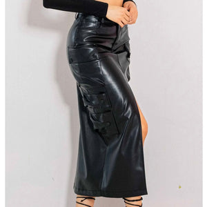 Faux Leather Cargo Skirt