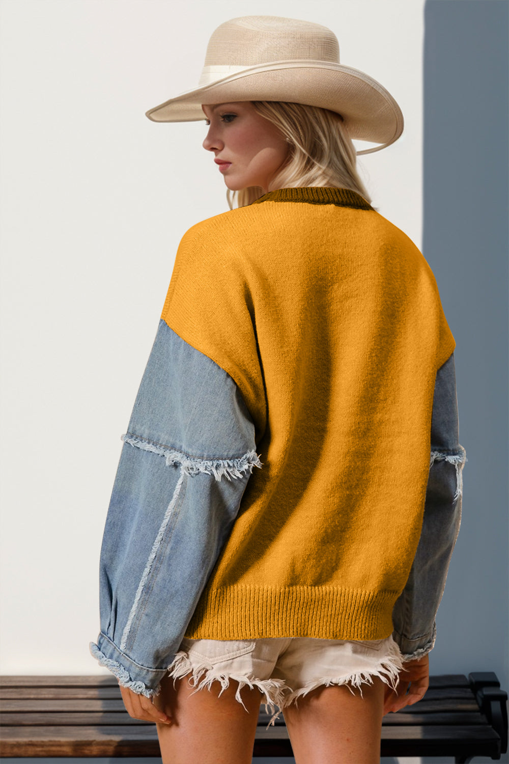 Star Pattern Denim Long Sleeve Sweater