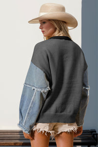 Star Pattern Denim Long Sleeve Sweater