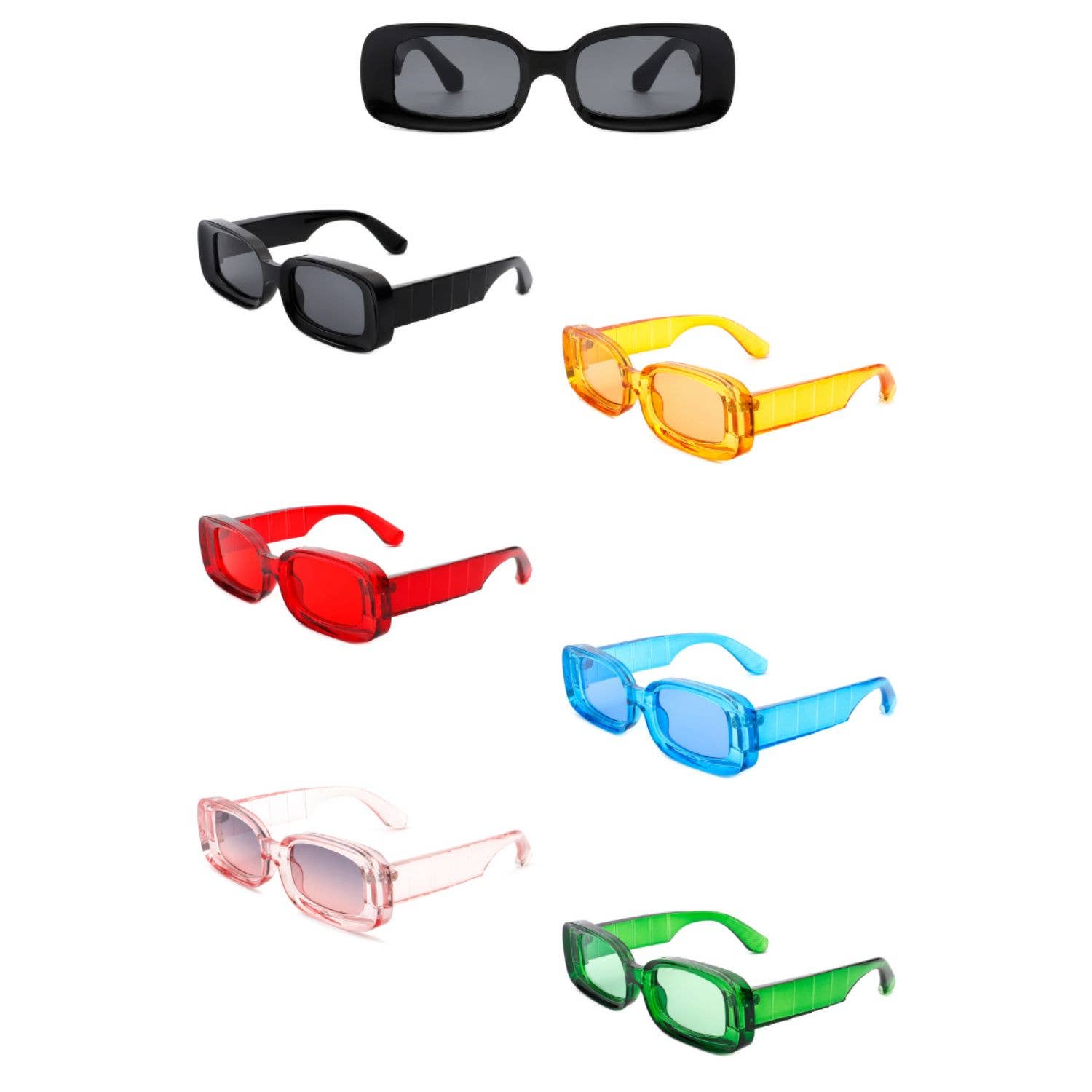 Rectangle Narrow Retro 90s Fashion Tinted Square Sunglasses