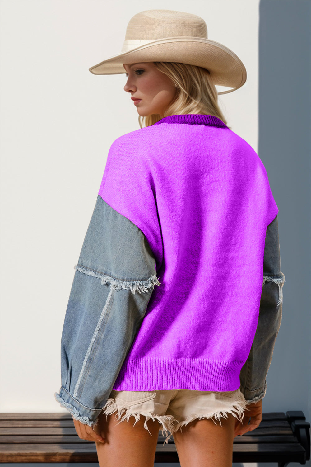 Star Pattern Denim Long Sleeve Sweater