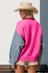 Star Pattern Denim Long Sleeve Sweater