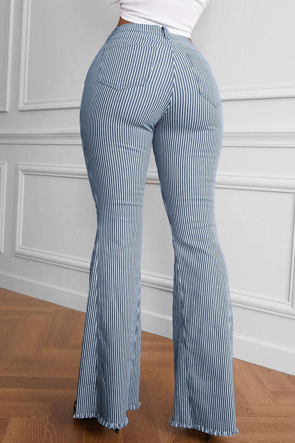 Striped Fringe Detail Flare Pants